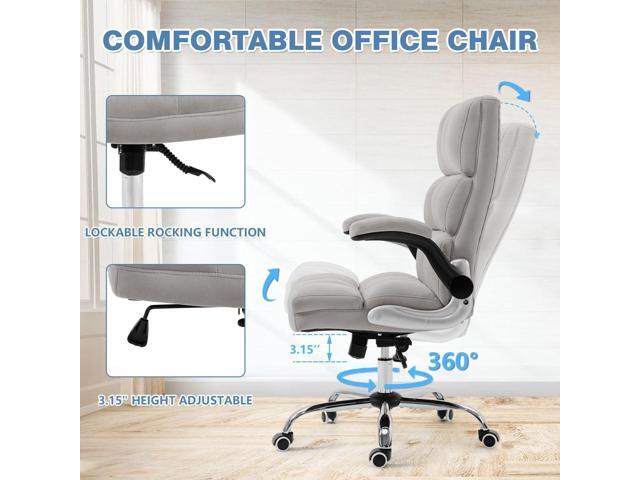 ECOTOUGE Executive Office Chair, Velvet Ergonomic Comfy Desk Chair, High Back Computer Chair with Adjustable Tilt Angle and Flip-up Arms (Grey,...