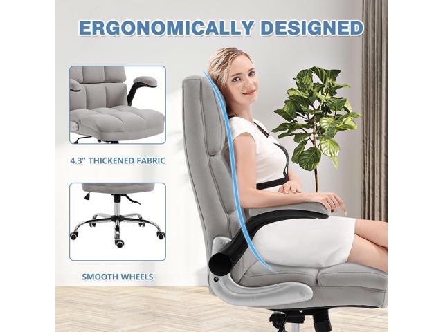 ECOTOUGE Executive Office Chair, Velvet Ergonomic Comfy Desk Chair, High Back Computer Chair with Adjustable Tilt Angle and Flip-up Arms (Grey,...