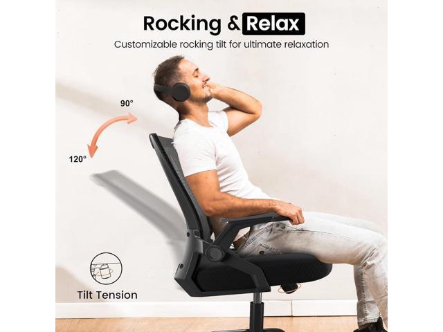 GTPOFFICE Ergonomic Office Chair, Computer Desk Chair Comfy with Adjustable Lumbar Support, Mid-Back Mesh Office Chair with Flip-up Armrest, Tilt...