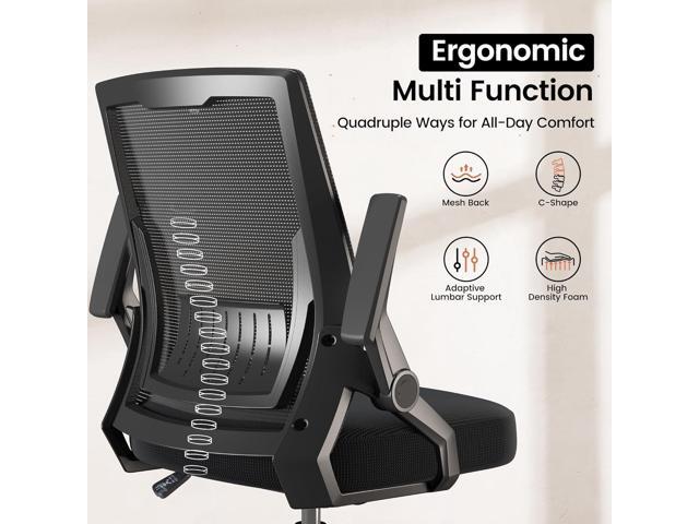 GTPOFFICE Ergonomic Office Chair, Computer Desk Chair Comfy with Adjustable Lumbar Support, Mid-Back Mesh Office Chair with Flip-up Armrest, Tilt...
