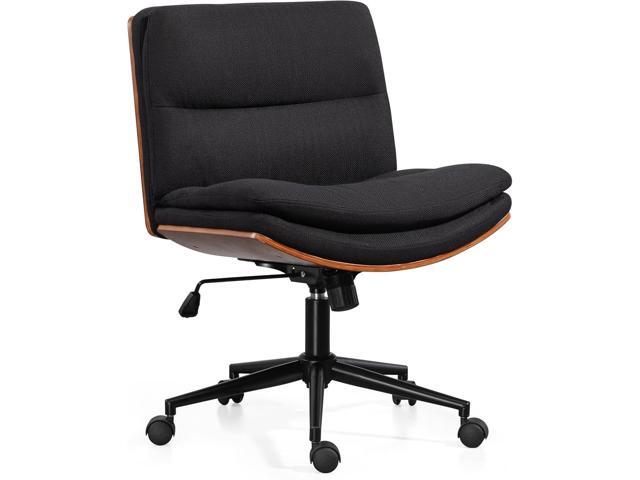 Armless Modern Walnut Office Desk Chair with Wheels, Adjustable Wide Swivel Task Chair, Ergonomic Cross Legged Fabric Chair for Conference Room,...