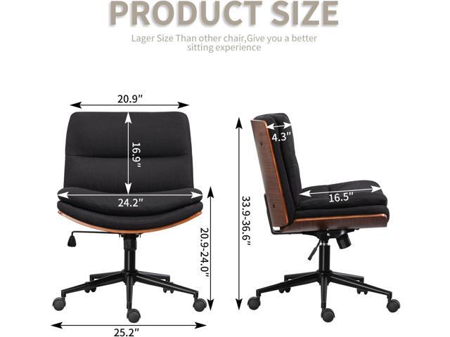 Armless Modern Walnut Office Desk Chair with Wheels, Adjustable Wide Swivel Task Chair, Ergonomic Cross Legged Fabric Chair for Conference Room,...