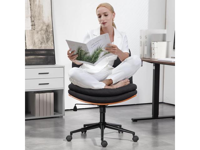 Armless Modern Walnut Office Desk Chair with Wheels, Adjustable Wide Swivel Task Chair, Ergonomic Cross Legged Fabric Chair for Conference Room,...