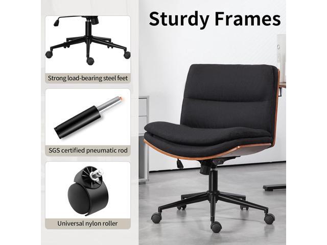 Armless Modern Walnut Office Desk Chair with Wheels, Adjustable Wide Swivel Task Chair, Ergonomic Cross Legged Fabric Chair for Conference Room,...