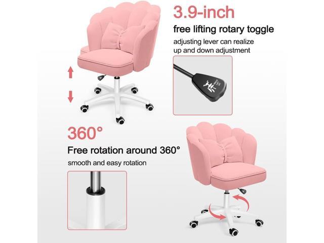 Cute Petal Desk Chair Velvet Vanity Chair with Bow Cushion, Butterfly Home Office Chairs for Bedroom Computer Task Chairs with Back