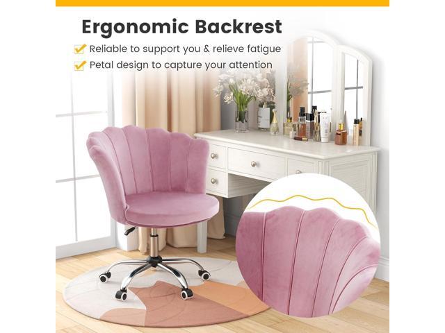 Giantex Velvet Home Office Chair, Modern Cute Shell Back Upholstered Desk Chair with Wheels, Adjustable Swivel Task Chair, Comfy Vanity Chair for...