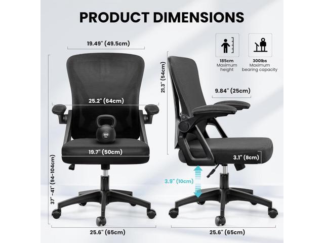 Office Chair, Ergonomic Home Computer Desk Chairs, Comfy Breathable Mesh Chair with Adjustable Lumbar Support Flip-up Armrests, Executive Task...