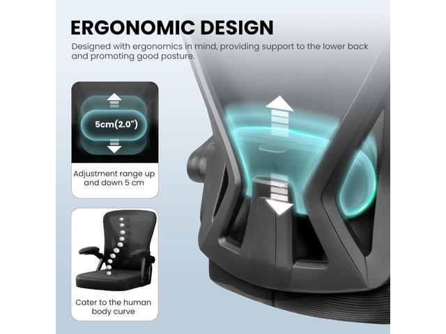 Office Chair, Ergonomic Home Computer Desk Chairs, Comfy Breathable Mesh Chair with Adjustable Lumbar Support Flip-up Armrests, Executive Task...
