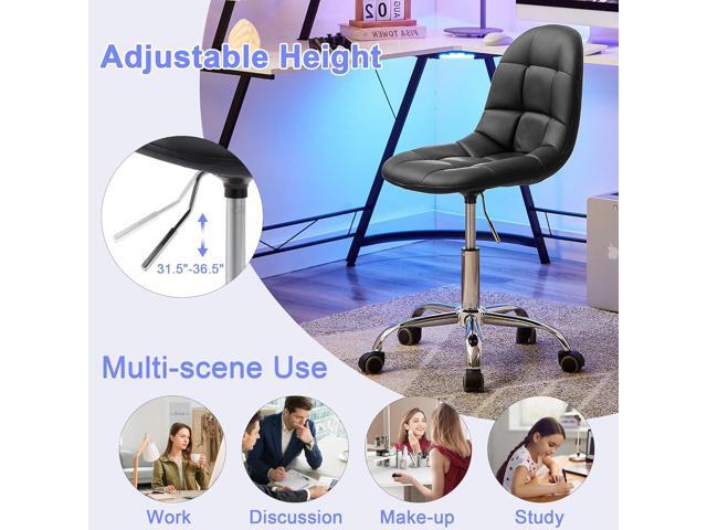 VECELO Armless Home Office Desk Chair, Height Adjustable, PU Leather 360 Degree Swivel with Wheels, Stylish Casual Vanity Seat for Study, Work,...