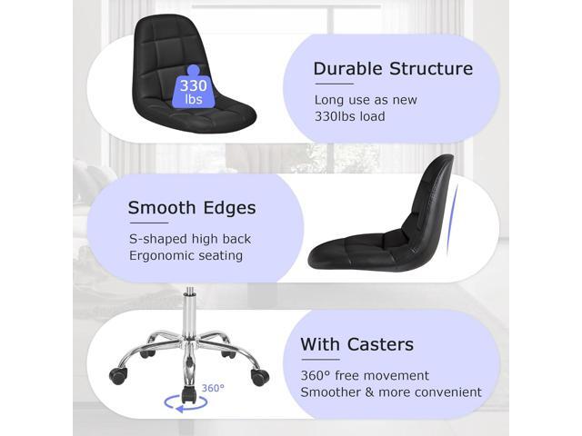 VECELO Armless Home Office Desk Chair, Height Adjustable, PU Leather 360 Degree Swivel with Wheels, Stylish Casual Vanity Seat for Study, Work,...
