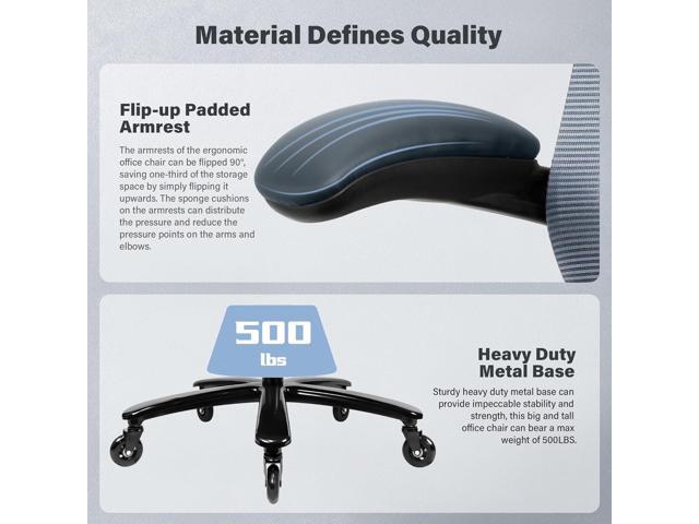 500lbs Big and Tall Office Chair - Heavy Duty Mesh Ergonomic Desk Chair, High Back Computer Chair - Flip-up Armrests, Wide Thick Seat Cushion,...