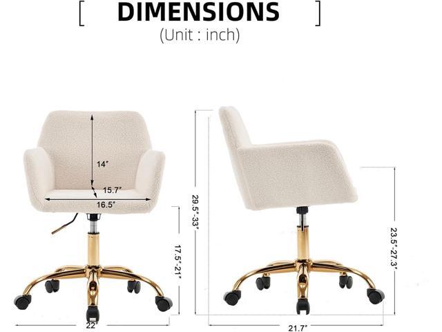 Modern Faux Fur Home Office Chair, Upholstered Elegant Chair Makeup Vanity Chair for Teen Girls Swivel Desk Chair with Gold Base, Height Adjustable...
