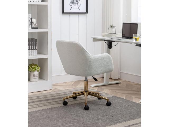 Modern Faux Fur Home Office Chair, Upholstered Elegant Chair Makeup Vanity Chair for Teen Girls Swivel Desk Chair with Gold Base, Height Adjustable...