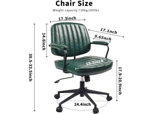 Artswish Mid Century Office Desk Chair - Green Leather Home Office Chair with Wheels and Arms