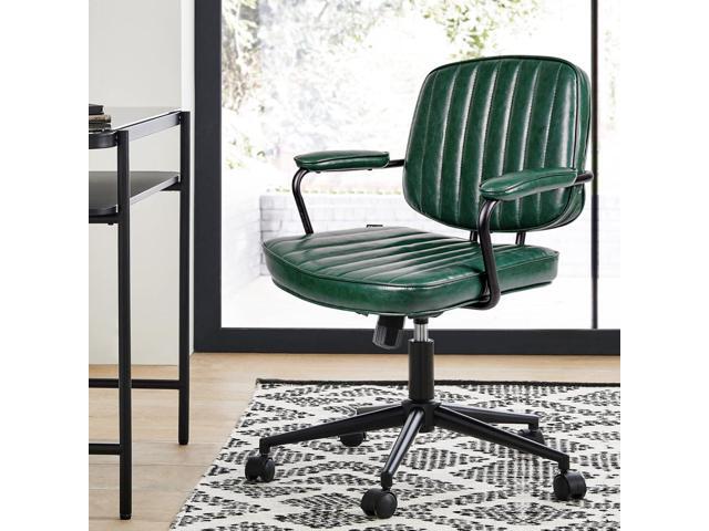 Artswish Mid Century Office Desk Chair - Green Leather Home Office Chair with Wheels and Arms