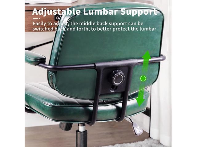 Artswish Mid Century Office Desk Chair - Green Leather Home Office Chair with Wheels and Arms
