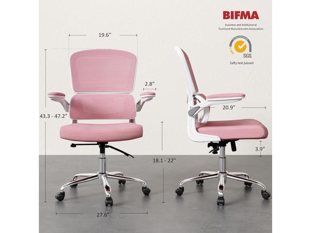 Office Chair, Ergonomic Desk Chair - Thick Cushion Adjustable Height Computer Chair with Lumbar Support and Flip-up Armrests, Pink Home Office Desk...