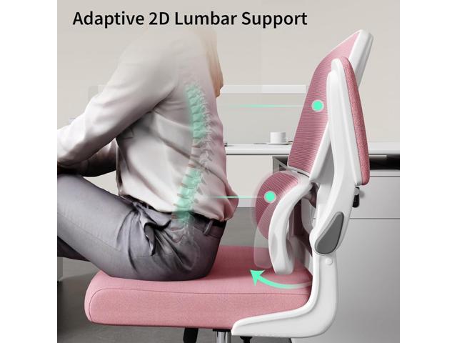 Office Chair, Ergonomic Desk Chair - Thick Cushion Adjustable Height Computer Chair with Lumbar Support and Flip-up Armrests, Pink Home Office Desk...