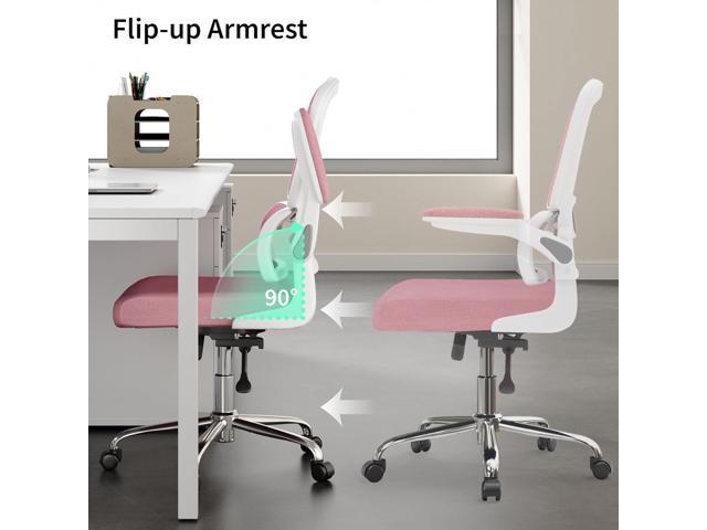 Office Chair, Ergonomic Desk Chair - Thick Cushion Adjustable Height Computer Chair with Lumbar Support and Flip-up Armrests, Pink Home Office Desk...