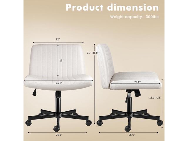 LEMBERI Criss Corss Chair with Wheels, Armless Wide Cross Legged Office Desk Chairs, Fabric Rocking Swivel Computer Task Vanity Makeup Chair for...
