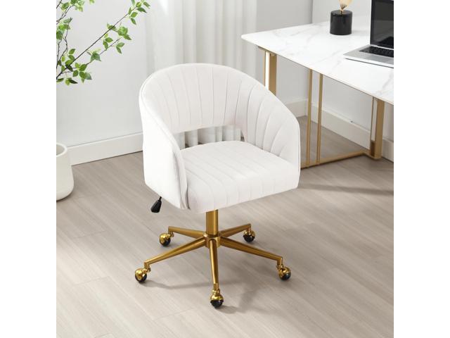 Home Office Swivel Desk Chair, Modern Velvet Desk Chair, Height Adjustable Armchair with Gold Base, Ergonomic Office Chair for Living Room Vanity...