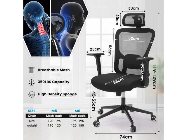 Ergonomic Office Mesh Chair, High Back Swivel Comfty Desk Chairs- 3D Armrest Adjustable Lumbar Support Capacity 400lbs and Headrest Wide for Home &...