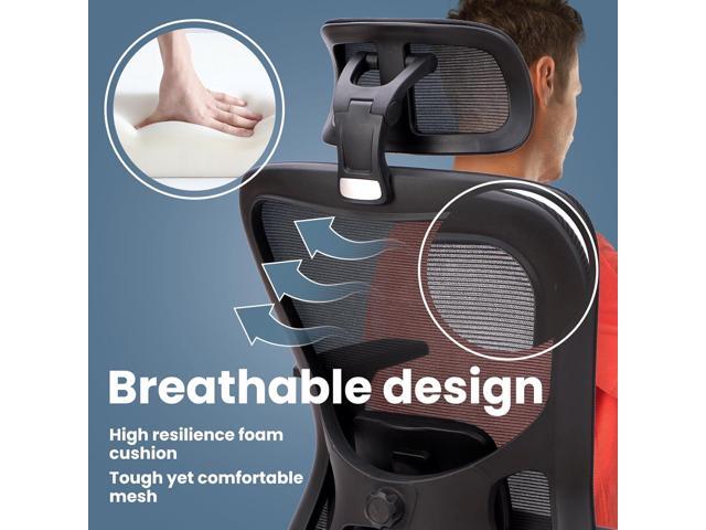 Ergonomic Office Mesh Chair, High Back Swivel Comfty Desk Chairs- 3D Armrest Adjustable Lumbar Support Capacity 400lbs and Headrest Wide for Home &...