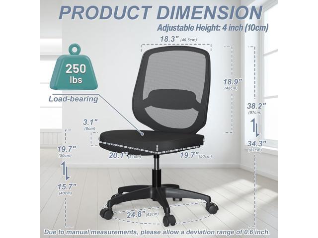 Armless Mesh Ergonomic Desk Office Chair Without Arms for Computer Home Height Adjustable Lumbar Support for Small Spaces