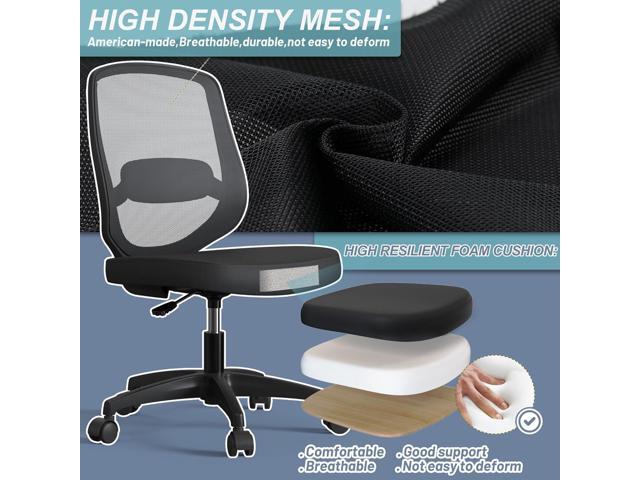 Armless Mesh Ergonomic Desk Office Chair Without Arms for Computer Home Height Adjustable Lumbar Support for Small Spaces