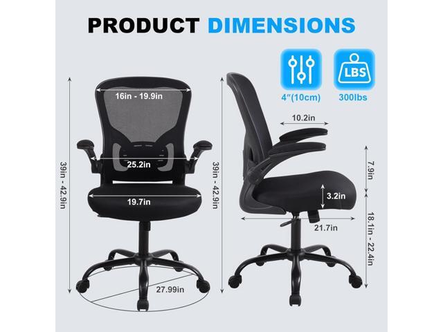 Office Chair, Ergonomic Desk Chair - Thick Cushion Adjustable Height Computer Chair with Lumbar Support and Flip-up Armrests, Home Office Desk...