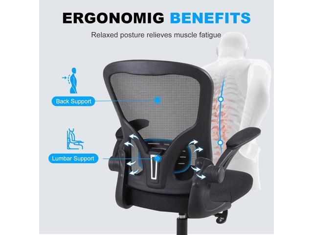 Office Chair, Ergonomic Desk Chair - Thick Cushion Adjustable Height Computer Chair with Lumbar Support and Flip-up Armrests, Home Office Desk...