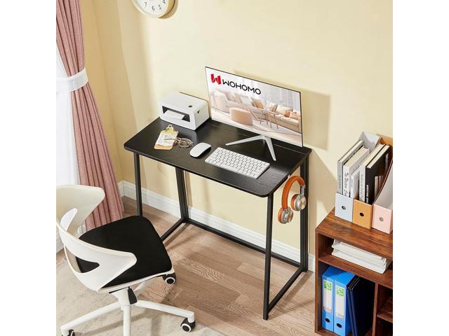 WOHOMO Folding Desk, 39.4' Narrow Writing Foldable Desk, Space-Saving Laptop Table, Easy Assemble Workstation for Home Office, Black