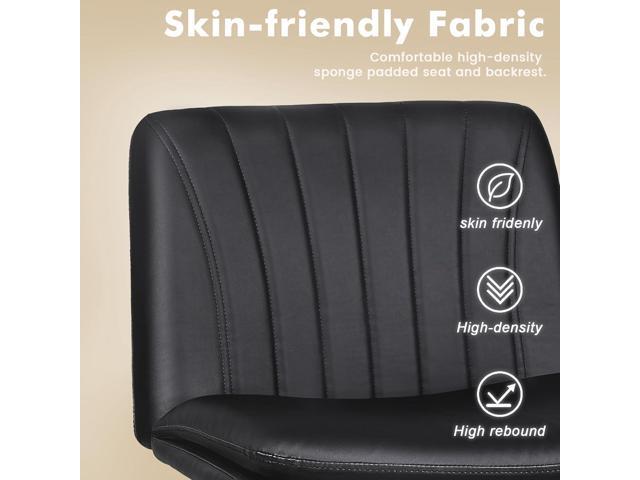 LEMBERI Armless Office Desk Chair with Wheels,Faux Leather Cross Legged Wide Chairs, Mid Back Swivel Computer Task Chairs for Home Office,Make...