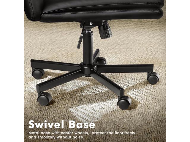 LEMBERI Armless Office Desk Chair with Wheels,Faux Leather Cross Legged Wide Chairs, Mid Back Swivel Computer Task Chairs for Home Office,Make...