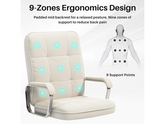 White Office Chair with Soft Leather, Swivel Computer Home Office Desk Chair with Wheels and Padded Arms, Adjustable Height and Tilt