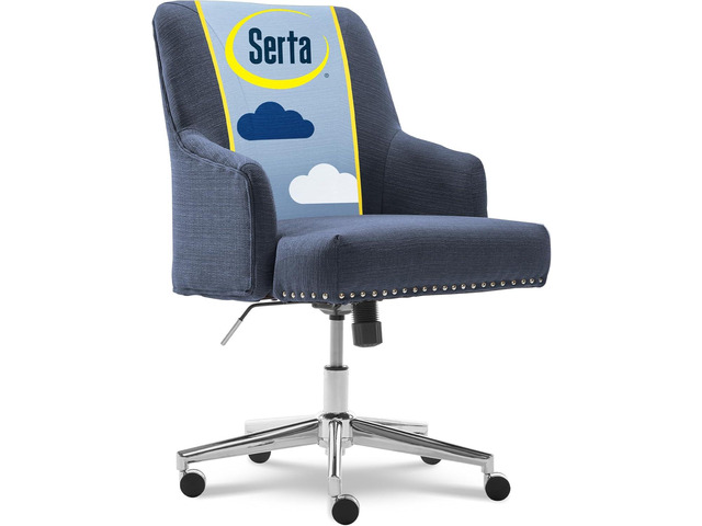 Serta Leighton Home Office Memory Foam, Height-Adjustable Desk Accent Chair with Chrome-Finished Stainless-Steel Base, Blue