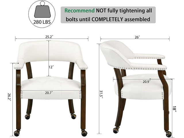 Dining Chair with Casters, Captain's Chairs with Rollers Dinette Sets Poker Chairs with Wheels Kitchen Table Rolling Chairs High Back Chair On...