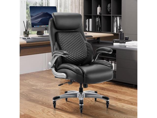 Office Ergonomic Desk High Back Executive Chair with Pop-Out Lumbar Support, Upgraded Casters, Adjustable Headrest, Flip-Up Arms, Leather Home with...