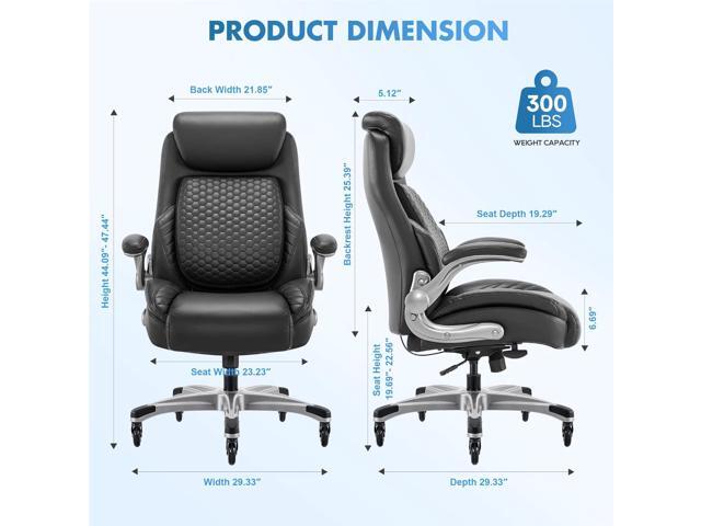 Office Ergonomic Desk High Back Executive Chair with Pop-Out Lumbar Support, Upgraded Casters, Adjustable Headrest, Flip-Up Arms, Leather Home with...