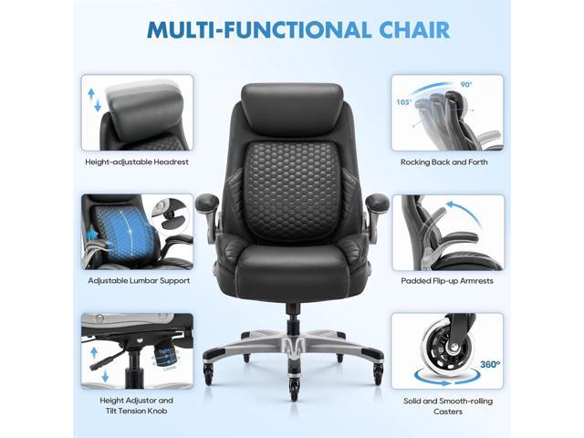 Office Ergonomic Desk High Back Executive Chair with Pop-Out Lumbar Support, Upgraded Casters, Adjustable Headrest, Flip-Up Arms, Leather Home with...