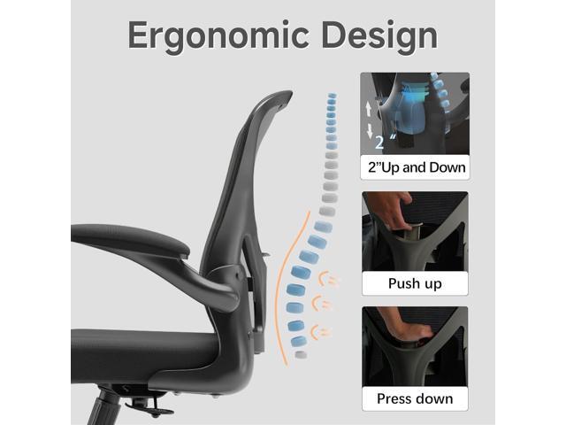 Ergonomic Office Chair with Adjustable Flip-Up Armrests & Lumbar Support - Thickened Cushion Desk Chair with Wheels, Home Office Computer Chair...