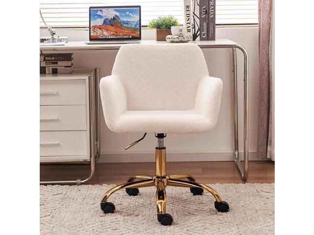 Goujxcy Furry Office Chair - Faux Fur Home Office Swivel Desk Chair, Height Adjustable Rolling Chair for Bedroom, Living Room, Makeup Vanity