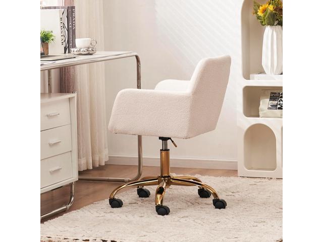 Goujxcy Furry Office Chair - Faux Fur Home Office Swivel Desk Chair, Height Adjustable Rolling Chair for Bedroom, Living Room, Makeup Vanity