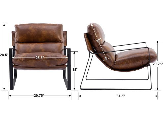 DUOMAY Mid-Century Accent Chair Armchair, Comfy PU Leather Leisure Chair Lazy Chair with Metal Leg for Living Room Bedroom Office Apartment, Brown