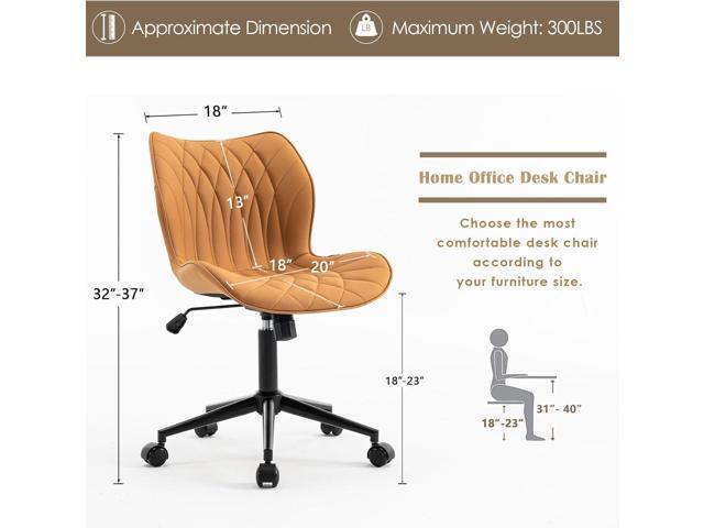 YOUNUOKE Comfortable Office & Home Ergonomic Swivel Chair - Modern Faux Leather Adjustable Armless Task & Makeup Vanity Chair with Wheels (Camel)