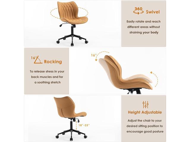 YOUNUOKE Comfortable Office & Home Ergonomic Swivel Chair - Modern Faux Leather Adjustable Armless Task & Makeup Vanity Chair with Wheels (Camel)