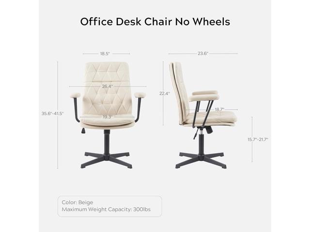 Desk Chair No Wheels with Arms Crossleg Stationary Ergonomic Soft Cushion Home Office Swivel Working Computer Chair Cream White