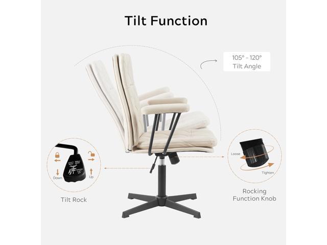 Desk Chair No Wheels with Arms Crossleg Stationary Ergonomic Soft Cushion Home Office Swivel Working Computer Chair Cream White