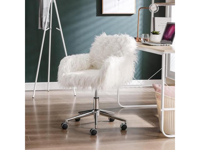 KCC Fluffy Office Desk Chair, Faux Fur Modern Swivel Armchair with Wheels, Soft Comfy Fuzzy Elegant Accent Makeup Vanity Chairs for Women Girls,...