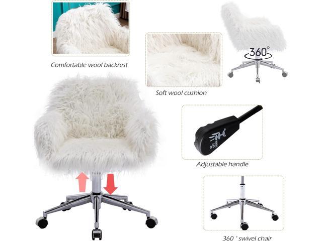 KCC Fluffy Office Desk Chair, Faux Fur Modern Swivel Armchair with Wheels, Soft Comfy Fuzzy Elegant Accent Makeup Vanity Chairs for Women Girls,...